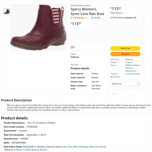 SPERRY 'SYREN COVE' RAIN BOOTS LEATHER PULL STRAP - Picture 14 of 16